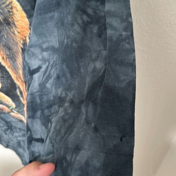 Vintage 90’s Back To Earth Mens Black Hand Tie Dye Wolves Graphic T-Shirt Large - Picture 4 of 7